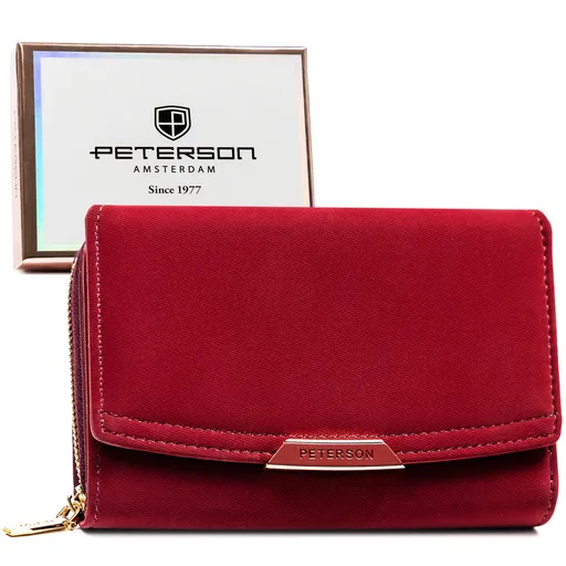 Dámska bordová peňaženka z ekologickej kože – stredná s RFID ochranou a dvojitým zapínaním