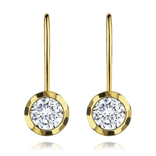 Zlaté náušnice 585 - okrúhla ligotavá objímka, brúsený číry zirkón