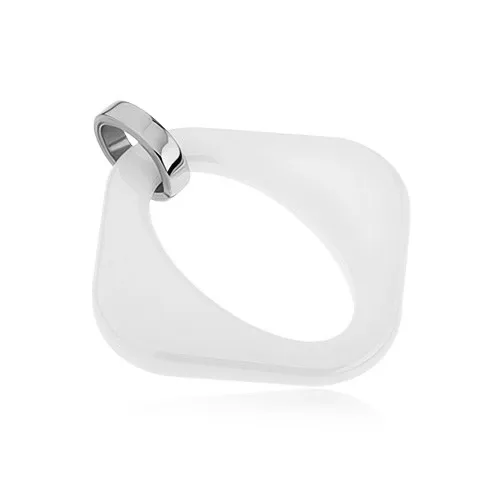 Biely keramický prívesok - kosoštvorec s oválnym výrezom