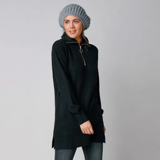 Dlhý pulóver so stojačikom na zips