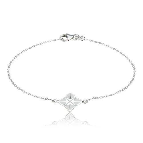 Náramok zo striebra 925 - štvorcípa hviezda s bielou glazúrou, geometrický motív