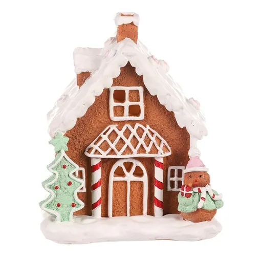 Vianočná dekorácia Domček perníkový zdobený, polyresin, LED