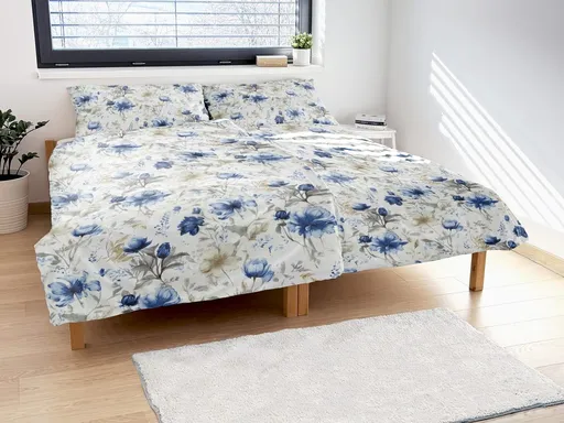 Polášek Bavlnené obliečky MODRÉ KVETY - 140 x 220 cm / 70 x 90 cm