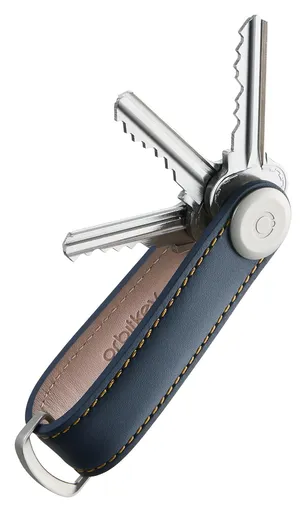 Kľúčenka Orbitkey Leather Navy with Tan Stitching