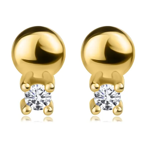 Puzetové náušnice v žltom zlate 375 - priehľadný zirkón, polgulička
