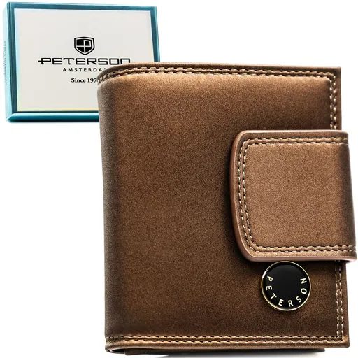 Hnedá kožená dámska peňaženka s RFID ochranou a dvojitým mincovníkom - Peterson