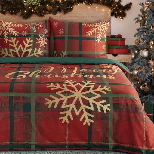 ArtFir Vianočné obliečky na dvojlôžko ESTRELLA | červená/zelená 220 x 200 cm