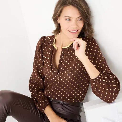 Voálová blúzka so zlatou bodkovanou potlačou