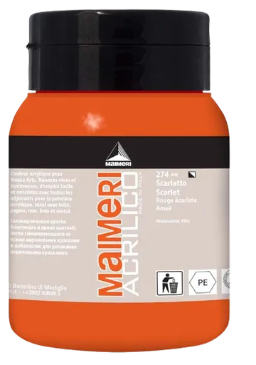 MAIMERI ACRILICO - Akrylové farby 274 - scarlet, 0,5 L