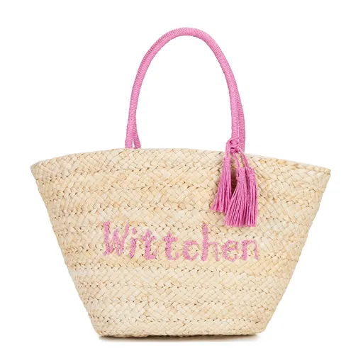 Tkaný košík s logom béžovo-ružový 100-4Y-903-9P