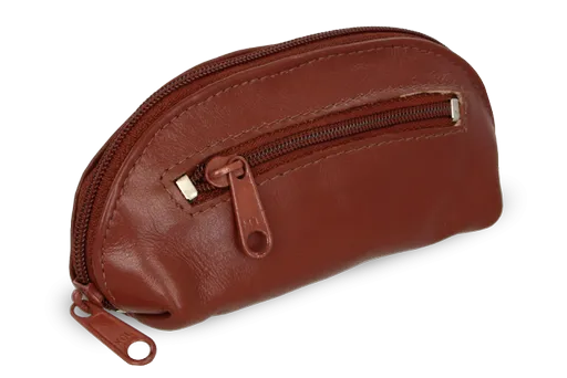 Hnedá kožená dvojzipsová kľúčenka 619-0367-41