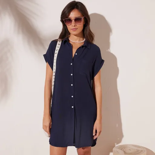 Jednofarebné plážové krepónové košeľové šaty