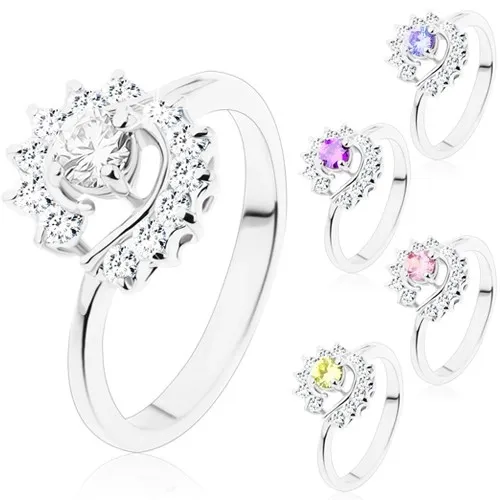 Prsteň so zúženými ramenami, okrúhly brúsený zirkón, číre zirkónové oblúky - Veľkosť: 49 mm, Farba: Číra