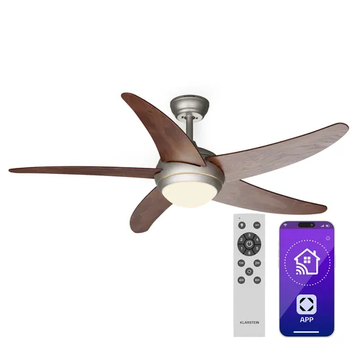 Klarstein Bolero 2 v 1 Smart, stropný ventilátor, Ø 132 cm, svetlo 55 W, diaľkové ovládanie, ovládanie cez aplikáciu, 2 smery chodu
