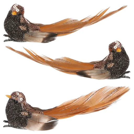Súprava vtáčikov na klipe, čierno/hnedá, 3 ks