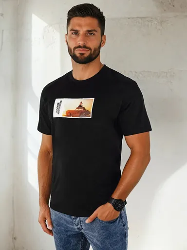 Pánske tričko čiernej farby Dstreet RX5485 s potlačou