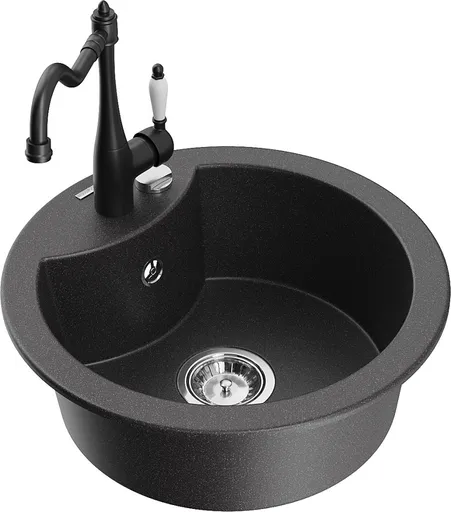 MEXEN/S MEXEN/S - Diego granitový drez 1-miska vrátane batérie Carla, čierna kropenatá 6512-76-670700-70