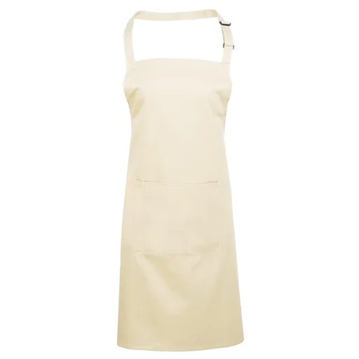 Premier Workwear Kuchynská zástera s náprsenkou a vreckom - Natural