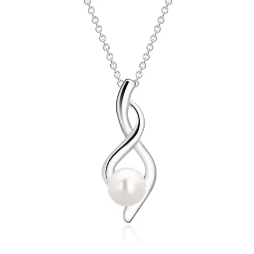 Strieborný náhrdelník 925 - číslo osem, zvlnené stuhy so syntetickou perlou, retiazka
