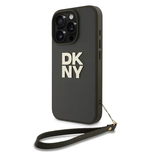 DKNY PU LEATHER Ochranný kryt so šnúrkou Apple iPhone 16 Pro Max zelenohnedý