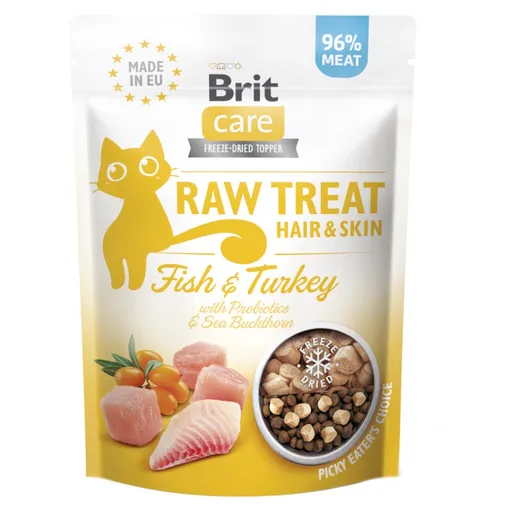 BRIT Raw Treat Cat Hair & Skin Fish & Turkey maškrty pre mačky 40 g