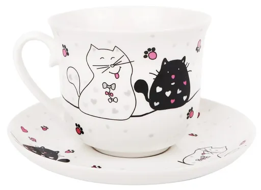 VERONI - Šálka a podšálka 450ml Mačky