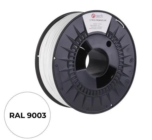 C-TECH tlačová struna PREMIUM LINE ( filament ) , ABS, dopravná biela, 1,75mm, 1kg