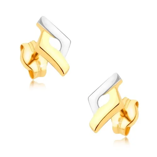 Zlaté 9K náušnice kosodĺžnik v kombinácii žltého a bieleho zlata