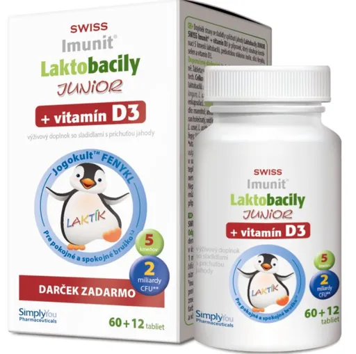 Swiss Imunit Laktobacily Junior + vitamín D3 60+12 tabliet