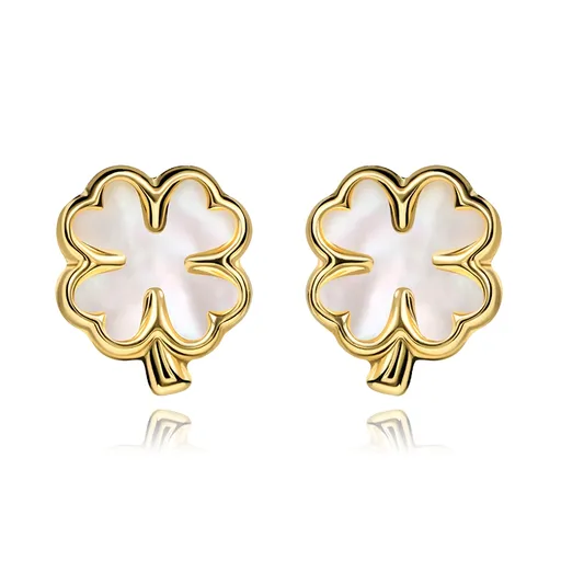 Zlaté náušnice 9K štvorlístok s prírodnou perleťou