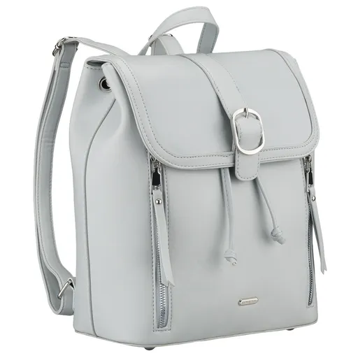 Pojemny plecak damski ze skóry ekologicznej w szarym kolorze wyposażony w nóżki ochronne - Rovicky