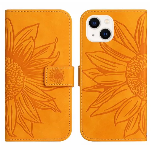 ART SUNFLOWER Peňaženkové puzdro s remienkom Apple iPhone 15 Plus žlté