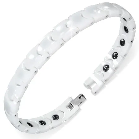 Keramický náramok na ruku bielej farby, magnetické guličky