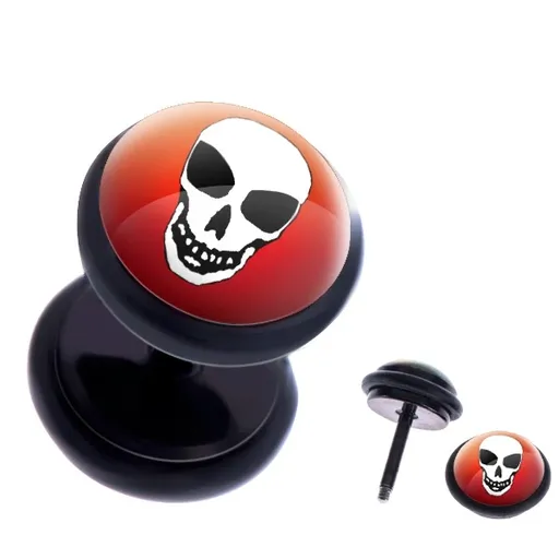Okrúhly oceľový fake plug - lebka na farebnom pozadí