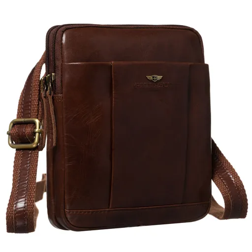 Dvojkomorová pánska hnedá kožená taška cez plece – kompaktná elegancia pre mestský štýl