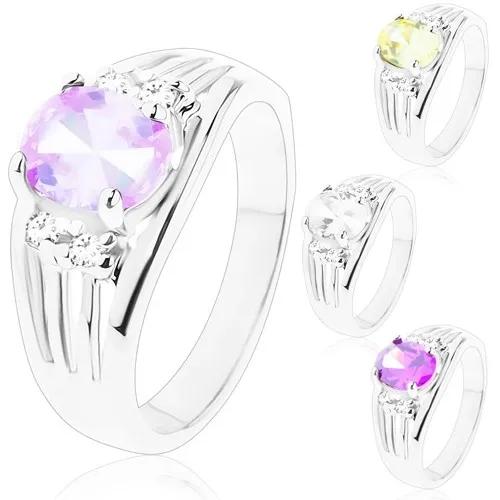 Ligotavý prsteň s rozvetvenými ramenami, oválny stred, dvojice čírych zirkónov - Veľkosť: 51 mm, Farba: Žltá