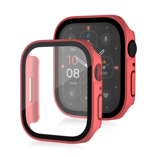 PC FULL COVER Plastový kryt so sklom pre Apple Watch SE / SE 2022 / SE 2023 / SE 2025 (40mm) červený