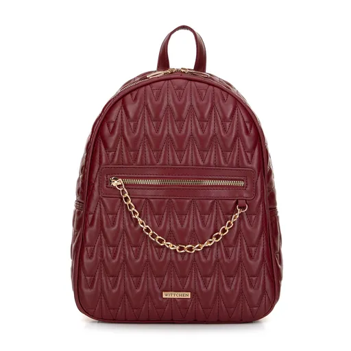 Bordový prešívaný batoh s retiazkovým detailom pre elegantný vzhľad, 99-4Y-425-3.