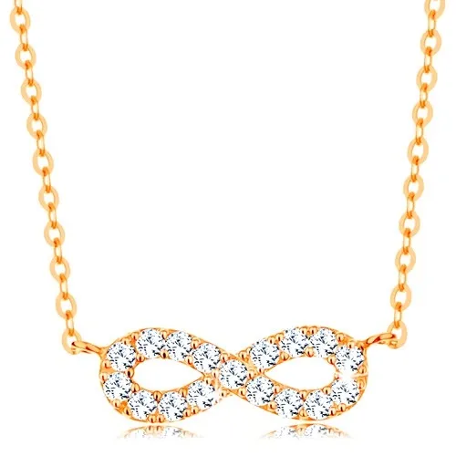 Náhrdelník v žltom 14K zlate - symbol nekonečna s čírymi zirkónmi, retiazka