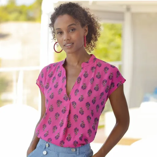 Krepónová blúzka bez rukávov, s potlačou