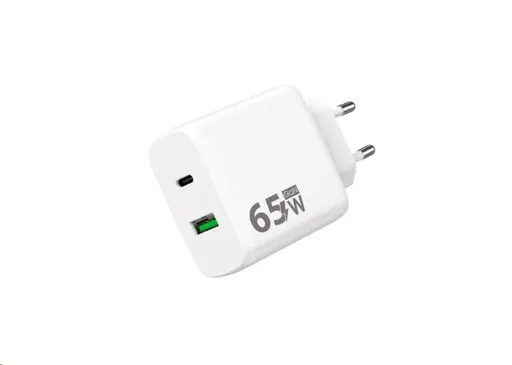 WG - Sieťová nabíjačka GaN 2x USB 65W, 1x USB-C PD 65W + 1x USB-A QC3.0 18W, white