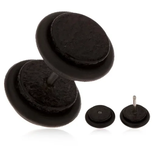 Fake plug do ucha z akrylu, čierna farba, pieskovaný povrch