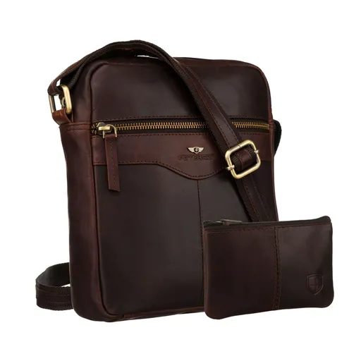 Pánska hnedá kožená crossbody taška Peterson + kožené puzdro na kľúče