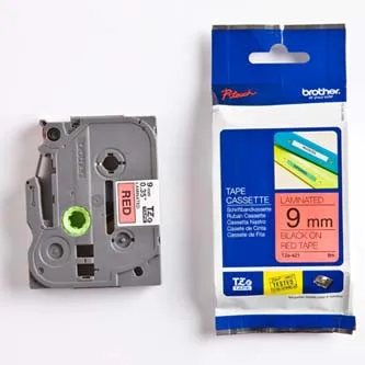 Brother originál páska do tlačiarne štítkov, Brother, TZE-421, černý tlač/červený podklad, laminovaná, 8m, 9mm