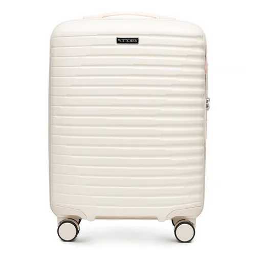 Horizontálny polykarbonátový príručný kufor Rebrovaný krémový 56-3P-611-88