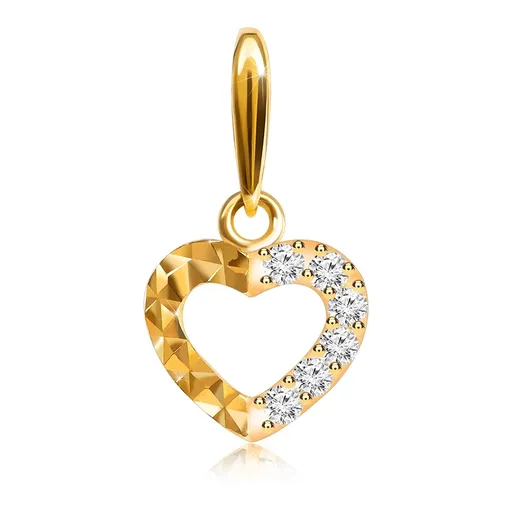 Zlatý prívesok 585 - ligotavá kontúra srdiečka, číre zirkóny a diamantový rez
