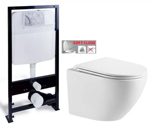 PRIM predstenový inštalačný systém bez tlačidla + WC INVENA LIMNOS WITH SOFT  se sedlem RIMLESS PRIM_20/0026 X LI1