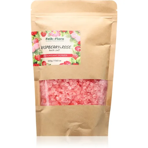 Folk & Flora Raspberry & Rose soľ do kúpeľa 500 g