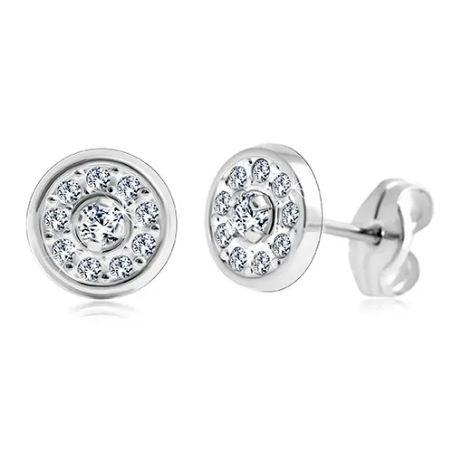 Náušnice v bielom 14K zlate - kruh vykladaný čírymi zirkónmi