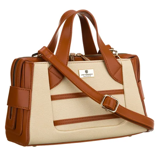 Dámska elegantná kabelka Peterson ecru–hnedá so zlatými detailmi a nastaviteľným popruhom
